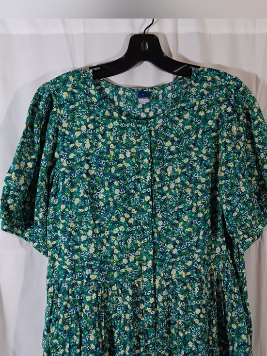 Old Navy Womens Medium Dress Green Floral Puff Sleeve Button Front Midi Tiered - Picture 3 of 14